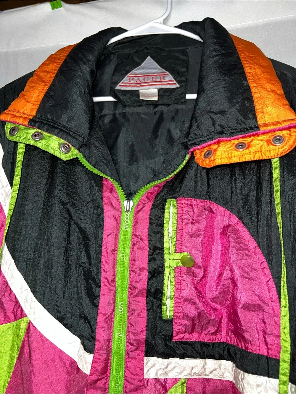 Vintage Neon Colorblock Men’s Large Jacket — Pink, Lime & Orange PTP 27”-Flawed